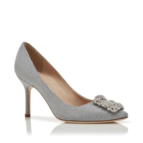 Manolo Blahnik Women's Hangisi Silver Glitter Pumps - Picture 1 of 9